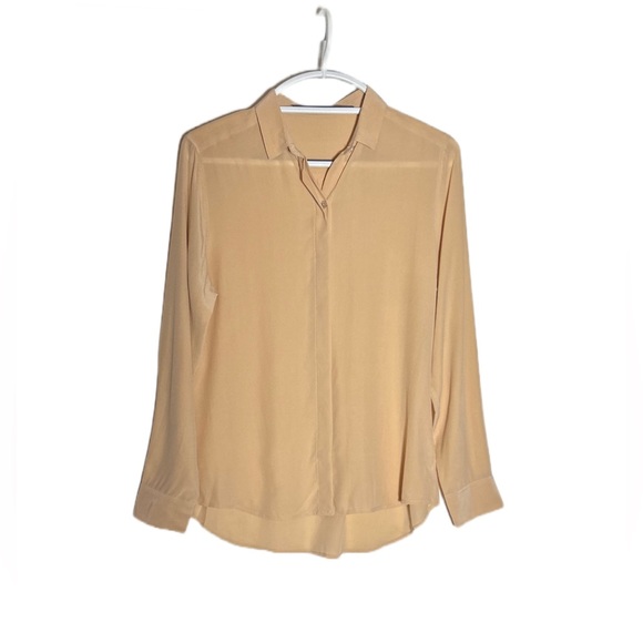 NEW Everlane 100% Silk Hidden-Button Peachy Tan Long-Sleeved Career Blouse, S - Picture 2 of 16